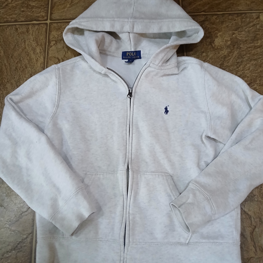 Polo Ralph Lauren White Fleece Zipup Kids Sz Med (10-12) Casual Offwhite